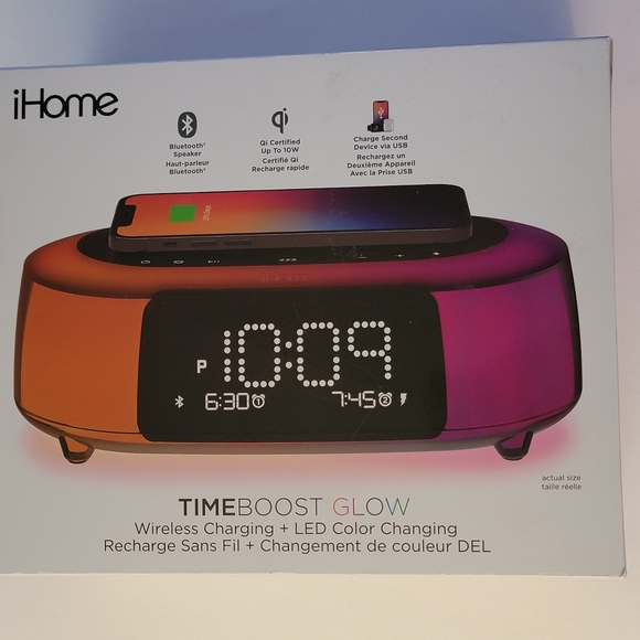 iHome Wireless Charging Bluetooth Color Changing Alarm Clock Speaker with USB - Picture 11 of 16